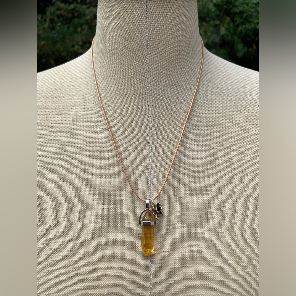 Handmade Honey Resin Dagger Crystal Amulet Necklace & Butterfly Charm - Picture 8 of 9